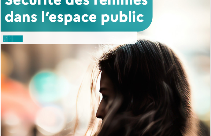 Image du haut du flyer montrant une femme et le texte "Sécurité des femmes dans l'espace public"