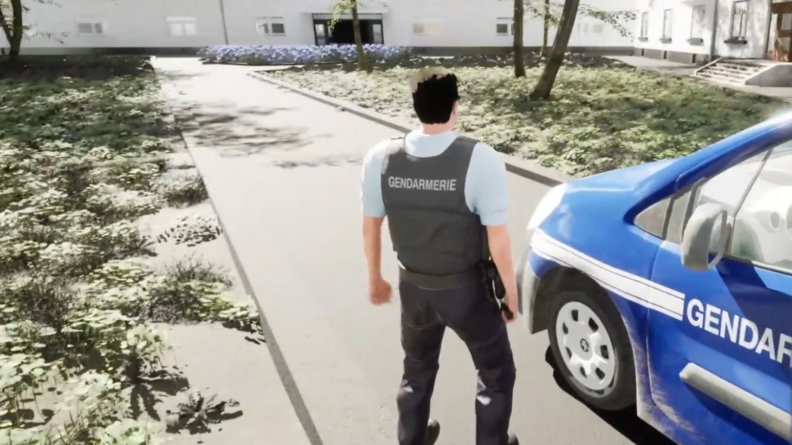 Extrait du jeu montrant le gendarme incarné par le joueur au cours de la simulation.
