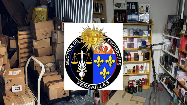 Saisies de produtis de luxe et écusson de la SR de Versailles.