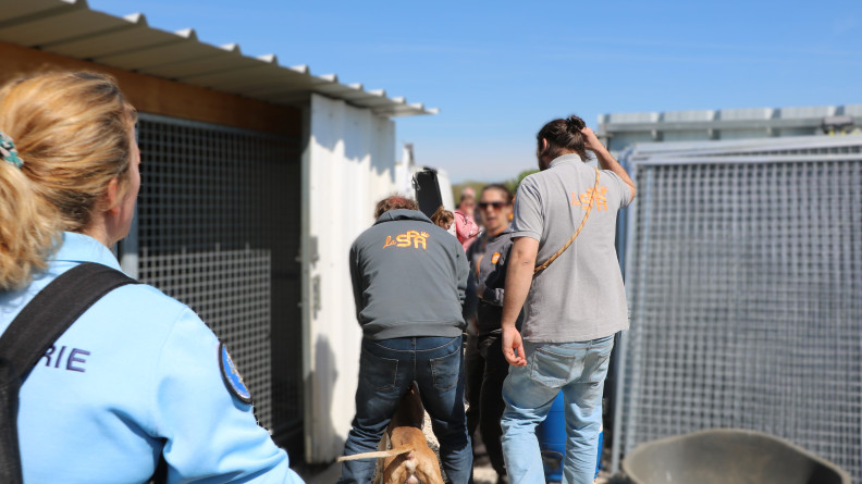 Gendarme et membres de la SPA lors d'un contrôle.