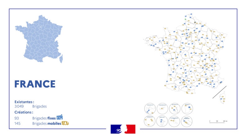 Carte des implantations des 238 nouvelles brigades