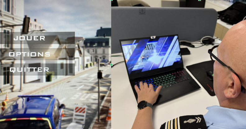 Photo montrant le jeu "&Agrave; la poursuite du hacker" ainsi que son concepteur en train d'y jouer.
