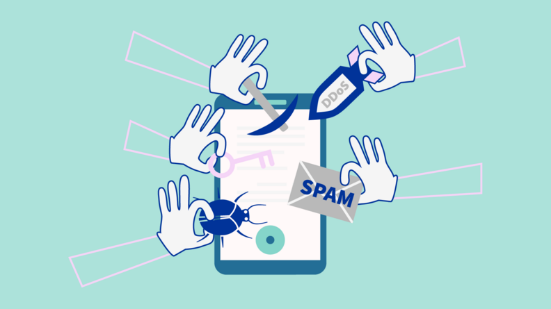 Agrandir l'image Des mains s'approchent d'un écran en apportant chacune un cybermenace différente.