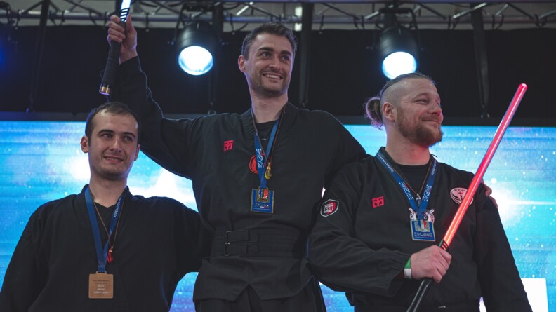 Podium du premier Championnat de France de sabre laser, les 18 et 19 f&eacute;vrier, &agrave; Metz.