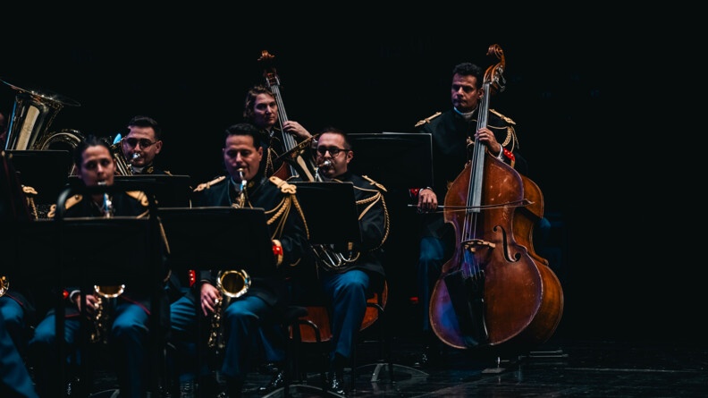 des musiciens de la garde républicaine jouent sur scène