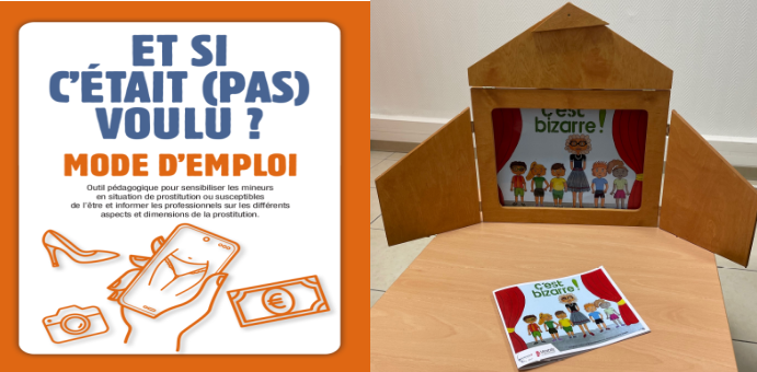 Deux visuels de projets présentés au prix de la prévention de la gendarmerie "et si c'était pas voulu?" et un théâtre en carton
