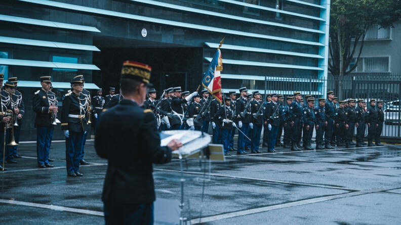 Cérémonie militaire de célébration des 60 ans de la Gendarmerie de la sécurité des armements nucléaires (GSAN) mercredi 25 septembre 2024, à la Direction générale de la gendarmerie nationale (DGGN).