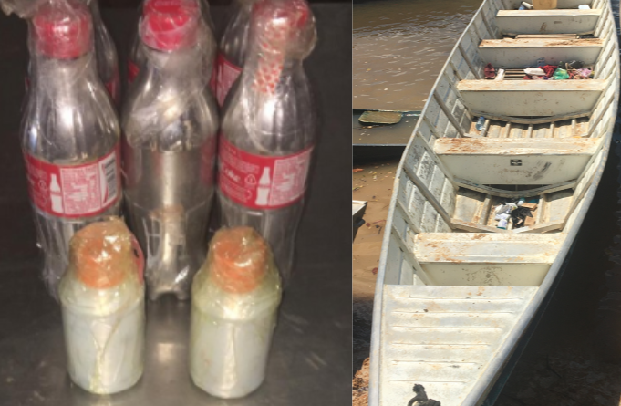 Saisie d'une pirogue contenant plusieurs centaines de kilos de marchandises destinées aux sites d'orpaillage illégal, dont plus de 34 kg de mercure.