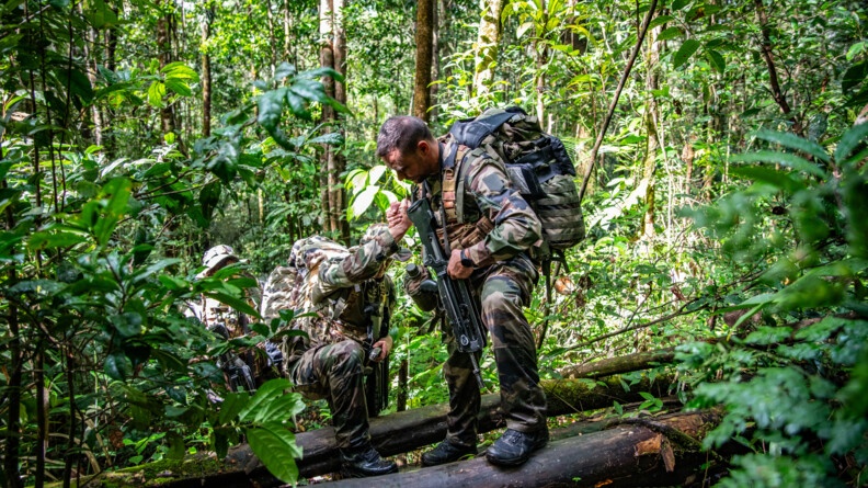 Stagiaires confrontés à une marche en forêt.
