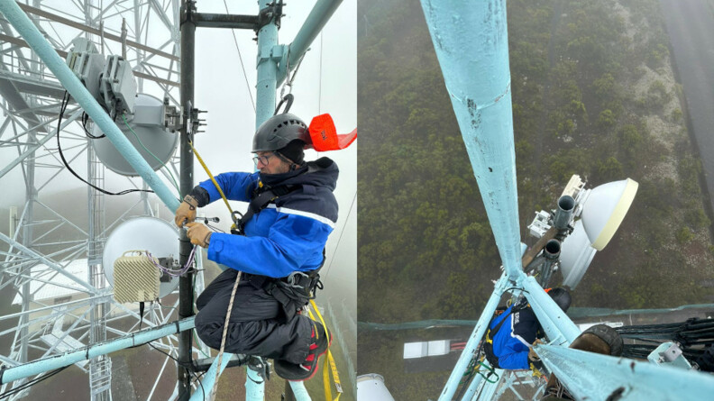 Un gendarme SOLC inervient sur un r&eacute;seau de communication apr&egrave;s le passage du cyclone &agrave; La R&eacute;union.