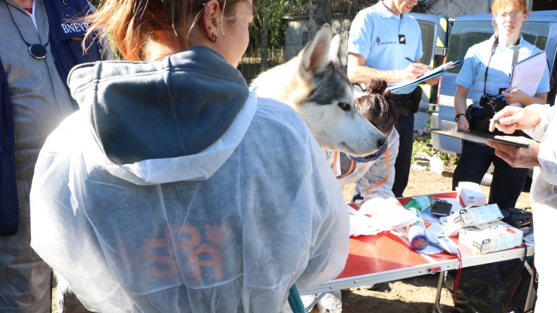 Gendarme et membres de la SPA lors d'un contr&ocirc;le.