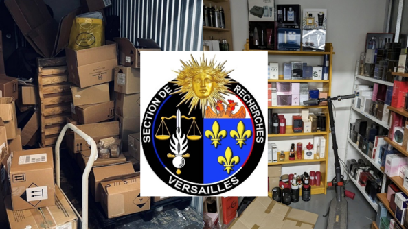 Saisies de produtis de luxe et écusson de la SR de Versailles.