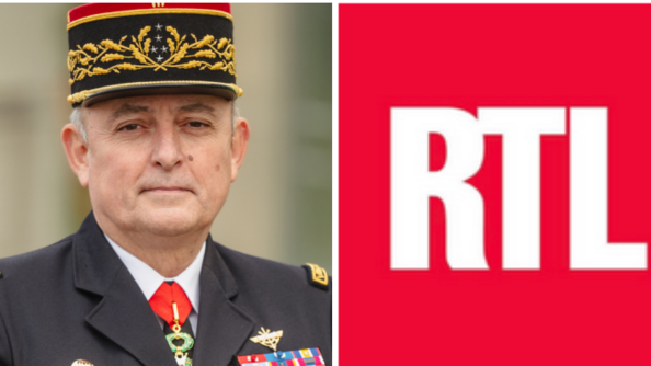 Photo du directeur général de la gendarmerie, e général d’armée Hubert Bonneau, accolée àau logon de RTL
