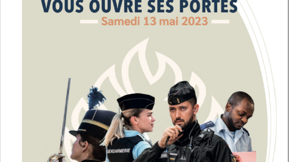 Affiche des portes-ouvertes de la gendarmerie mettant en avant plusieurs spécialités du métier de gendarme avec l'inscription "votre métier vous attends".