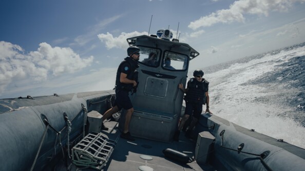 La vedette de la Brigade nautique de Pamandzi, &agrave; Mayotte.