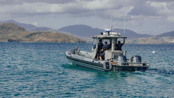 La vedette de la Brigade nautique de Pamandzi, &agrave; Mayotte.