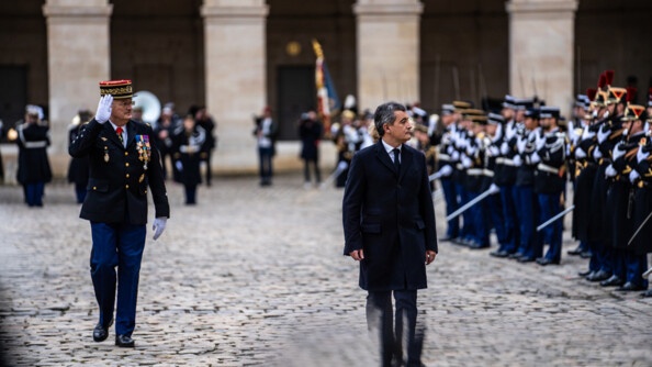 Revue des troupes gendarmerie par le DGGN et Gérald Darmanin