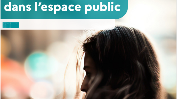 Image du haut du flyer montrant une femme et le texte "Sécurité des femmes dans l'espace public"